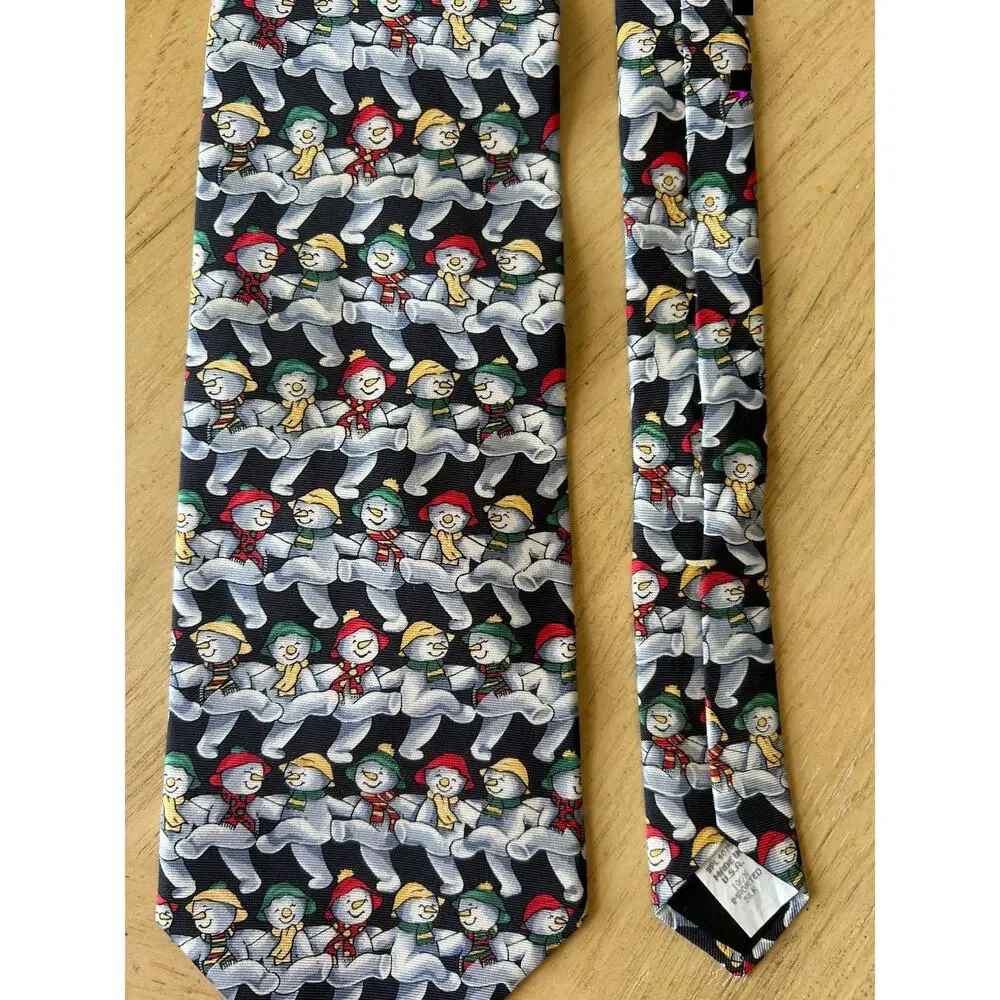 VTG Holiday Christmas Silk Ties Santa Snowmen Ornaments Red Green Necktie Lot 3